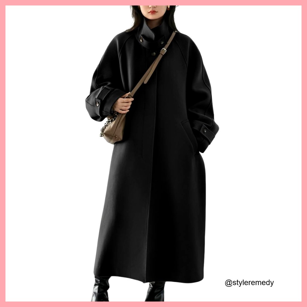 Women's Wool Blend Overcoat With Removable Belt, Raglan Sleeves